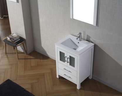 Dior 24" Single Bath Vanity in White with White Ceramic Top and Integrated Square Sink with Matching Mirror