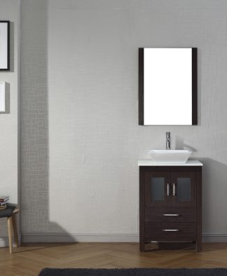 Dior 24" Single Bath Vanity in Espresso with White Engineered Stone Top and Square Sink with Matching Mirror