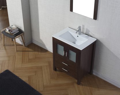 Dior 28" Single Bath Vanity in Espresso with White Ceramic Top and Integrated Square Sink with Brushed Nickel Faucet with Matching Mirror