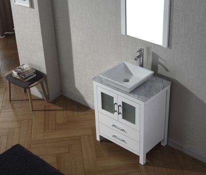 Dior 28" Single Bath Vanity in White with White Marble Top and Square Sink with Matching Mirror