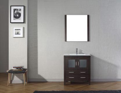 Dior 30" Single Bath Vanity in Espresso with White Ceramic Top and Integrated Square Sink with Matching Mirror