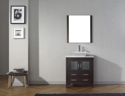 Dior 30" Single Bath Vanity in Espresso with White Engineered Stone Top and Square Sink with Brushed Nickel Faucet with Matching Mirror