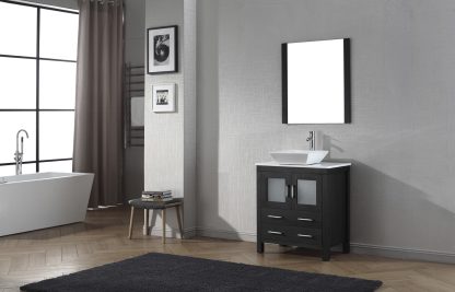 Dior 30" Single Bath Vanity in Zebra Gray with White Engineered Stone Top and Square Sink with Brushed Nickel Faucet with Matching Mirror