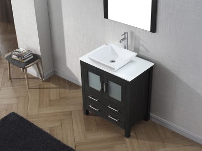 Dior 30" Single Bath Vanity in Zebra Gray with White Engineered Stone Top and Square Sink with Matching Mirror