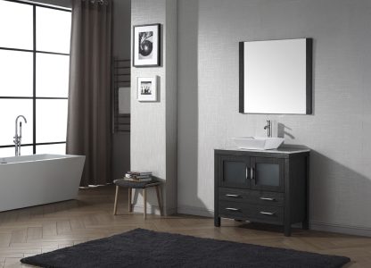 Dior 30" Single Bath Vanity in Zebra Gray with White Marble Top and Square Sink with Matching Mirror