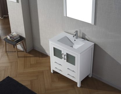 Dior 32" Single Bath Vanity in White with White Ceramic Top and Integrated Square Sink with Matching Mirror