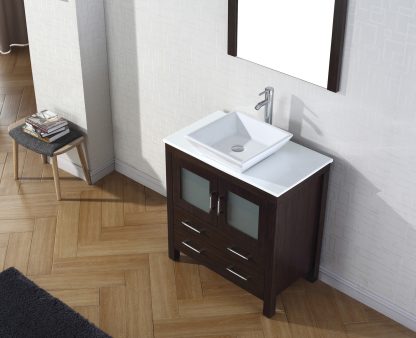 Dior 32" Single Bath Vanity in Espresso with White Engineered Stone Top and Square Sink with Matching Mirror
