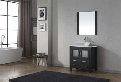 Dior 32" Single Bath Vanity in Zebra Gray with White Engineered Stone Top and Square Sink with Matching Mirror