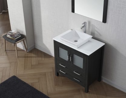 Dior 32" Single Bath Vanity in Zebra Gray with White Engineered Stone Top and Square Sink with Brushed Nickel Faucet with Matching Mirror