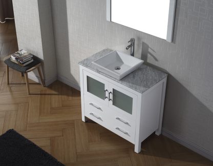 Dior 32" Single Bath Vanity in White with White Marble Top and Square Sink with Matching Mirror