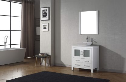 Dior 36" Single Bath Vanity in White with White Engineered Stone Top and Square Sink with Matching Mirror
