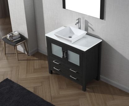 Dior 36" Single Bath Vanity in Zebra Gray with White Engineered Stone Top and Square Sink with Brushed Nickel Faucet with Matching Mirror