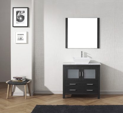 Dior 36" Single Bath Vanity in Zebra Gray with White Marble Top and Square Sink with Matching Mirror