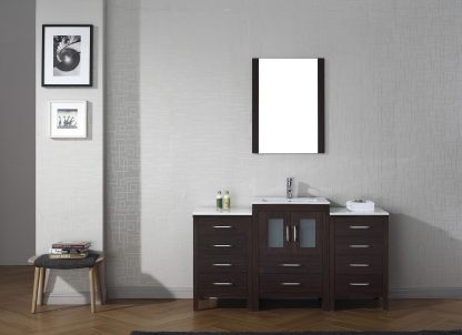 Dior 60" Single Bath Vanity in Espresso with White Ceramic Top and Integrated Square Sink with Brushed Nickel Faucet with Matching Mirror