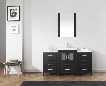 Dior 60" Single Bath Vanity in Zebra Gray with White Ceramic Top and Integrated Square Sink with Matching Mirror