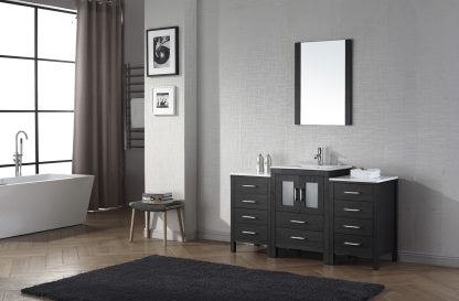 Dior 60" Single Bath Vanity in Zebra Gray with White Ceramic Top and Integrated Square Sink with Brushed Nickel Faucet with Matching Mirror