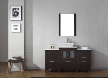 Dior 60" Single Bath Vanity in Espresso with White Engineered Stone Top and Square Sink with Brushed Nickel Faucet with Matching Mirror