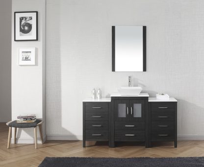 Dior 60" Single Bath Vanity in Zebra Gray with White Engineered Stone Top and Square Sink with Brushed Nickel Faucet with Matching Mirror