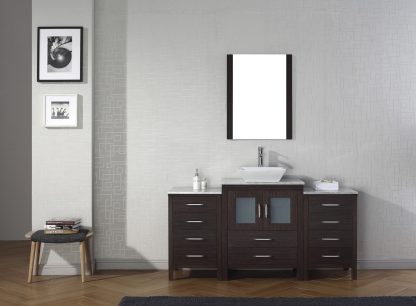 Dior 60" Single Bath Vanity in Espresso with White Marble Top and Square Sink with Brushed Nickel Faucet with Matching Mirror