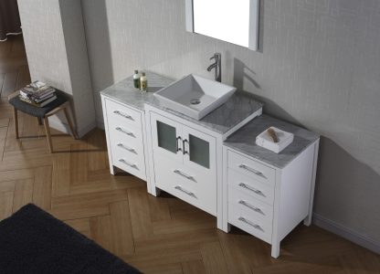 Dior 60" Single Bath Vanity in White with White Marble Top and Square Sink with Matching Mirror