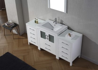 Dior 64" Single Bath Vanity in White with White Ceramic Top and Integrated Square Sink with Matching Mirror