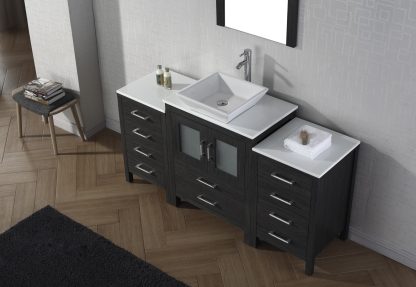 Dior 64" Single Bath Vanity in Zebra Gray with White Engineered Stone Top and Square Sink with Matching Mirror