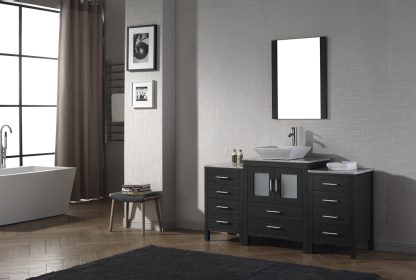 Dior 64" Single Bath Vanity in Zebra Gray with White Marble Top and Square Sink with Brushed Nickel Faucet with Matching Mirror
