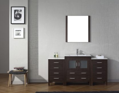 Dior 66" Single Bath Vanity in Espresso with White Ceramic Top and Integrated Square Sink with Brushed Nickel Faucet with Matching Mirror