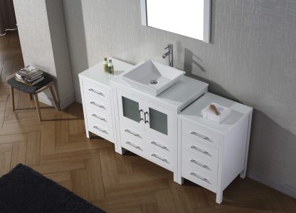 Dior 66" Single Bath Vanity in White with White Engineered Stone Top and Square Sink with Matching Mirror
