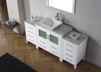Dior 66" Single Bath Vanity in White with White Marble Top and Square Sink with Matching Mirror