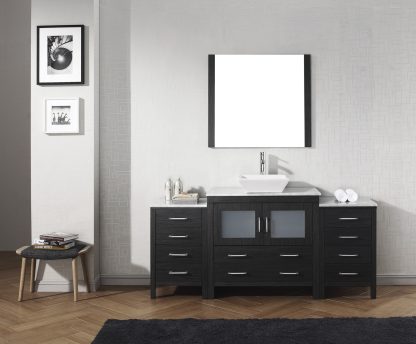 Dior 66" Single Bath Vanity in Zebra Gray with White Marble Top and Square Sink with Brushed Nickel Faucet with Matching Mirror