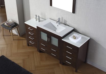 Dior 68" Single Bath Vanity in Espresso with White Ceramic Top and Integrated Square Sink with Matching Mirror