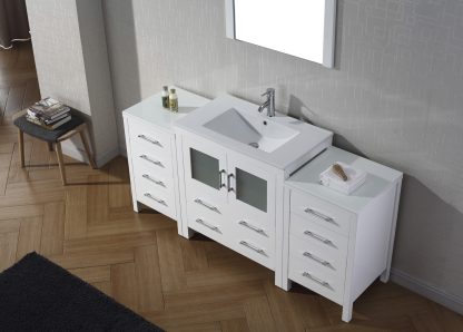 Dior 68" Single Bath Vanity in White with White Ceramic Top and Integrated Square Sink with Brushed Nickel Faucet with Matching Mirror