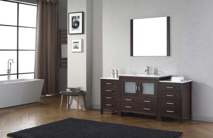 Dior 72" Single Bath Vanity in Espresso with White Ceramic Top and Integrated Square Sink with Brushed Nickel Faucet with Matching Mirror