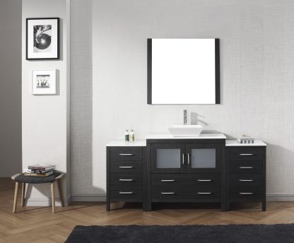 Dior 72" Single Bath Vanity in Zebra Gray with White Engineered Stone Top and Square Sink with Brushed Nickel Faucet with Matching Mirror