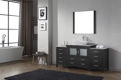 Dior 72" Single Bath Vanity in Zebra Gray with White Marble Top and Square Sink with Brushed Nickel Faucet with Matching Mirror