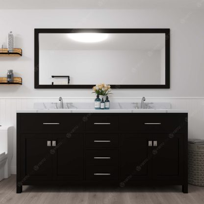 Caroline 72" Double Bath Vanity in Espresso with Calacatta Quartz Top and Round Sinks with Polished Chrome Faucets with Matching Mirror