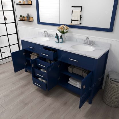 Caroline 72" Double Bath Vanity in French Blue with Calacatta Quartz Top and Round Sinks