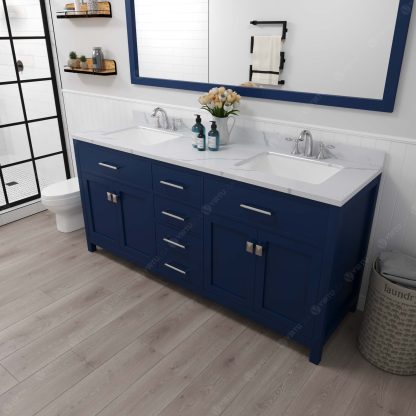 Caroline 72" Double Bath Vanity in French Blue with Calacatta Quartz Top and Square Sinks with Matching Mirror