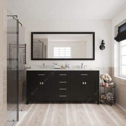 Caroline 72" Double Bath Vanity in Espresso with Dazzle White Quartz Top and Square Sinks with Matching Mirror
