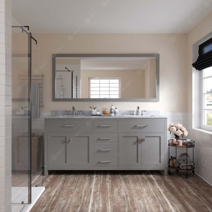 Caroline 72" Double Bath Vanity in Cashmere Gray with White Marble Top and Round Sinks with Matching Mirror