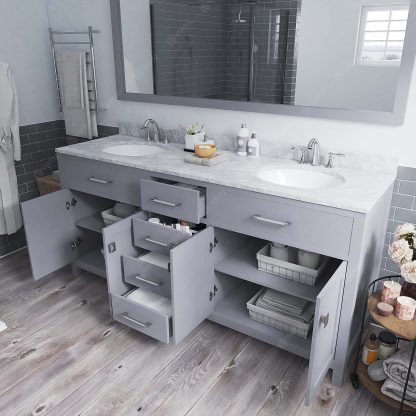Caroline 72" Double Bath Vanity in Gray with White Marble Top and Round Sinks