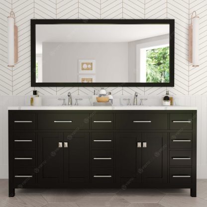 Caroline Parkway 72" Double Bath Vanity in Espresso with Calacatta Quartz Top and Round Sinks with Brushed Nickel Faucets with Matching Mirror