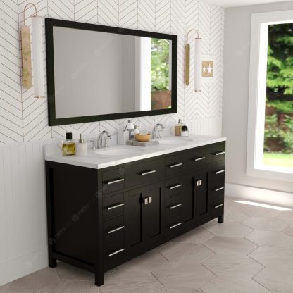 Caroline Parkway 72" Double Bath Vanity in Espresso with Calacatta Quartz Top and Round Sinks with Polished Chrome Faucets with Matching Mirror