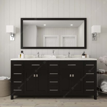 Caroline Parkway 72" Double Bath Vanity in Espresso with Dazzle White Quartz Top and Round Sinks with Polished Chrome Faucets with Matching Mirror