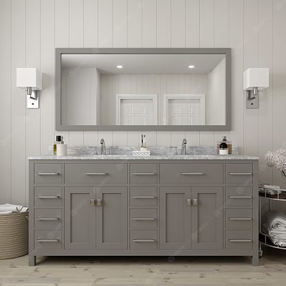 Caroline Parkway 72" Double Bath Vanity in Gray with White Marble Top and Round Sinks