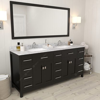 Caroline Parkway 72" Double Bath Vanity in Espresso with White Marble Top and Square Sinks
