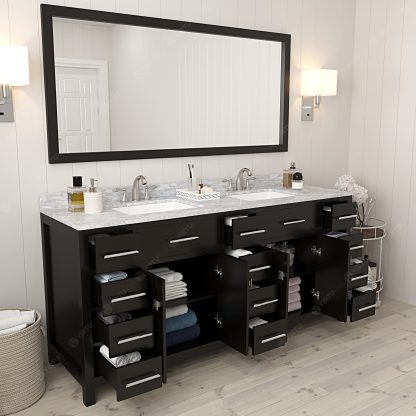 Caroline Parkway 72" Double Bath Vanity in Espresso with White Marble Top and Square Sinks