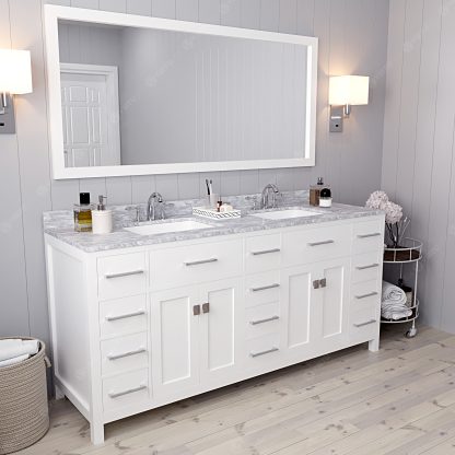 Caroline Parkway 72" Double Bath Vanity in White with White Marble Top and Square Sinks