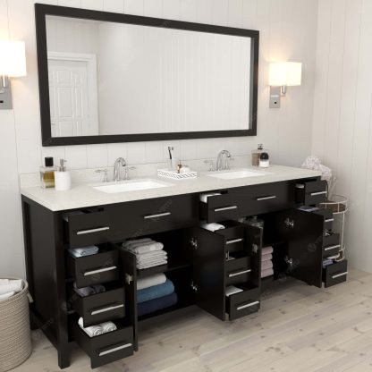 Caroline Parkway 78" Double Bath Vanity in Espresso with Dazzle White Quartz Top and Square Sinks with Polished Chrome Faucets with Matching Mirror